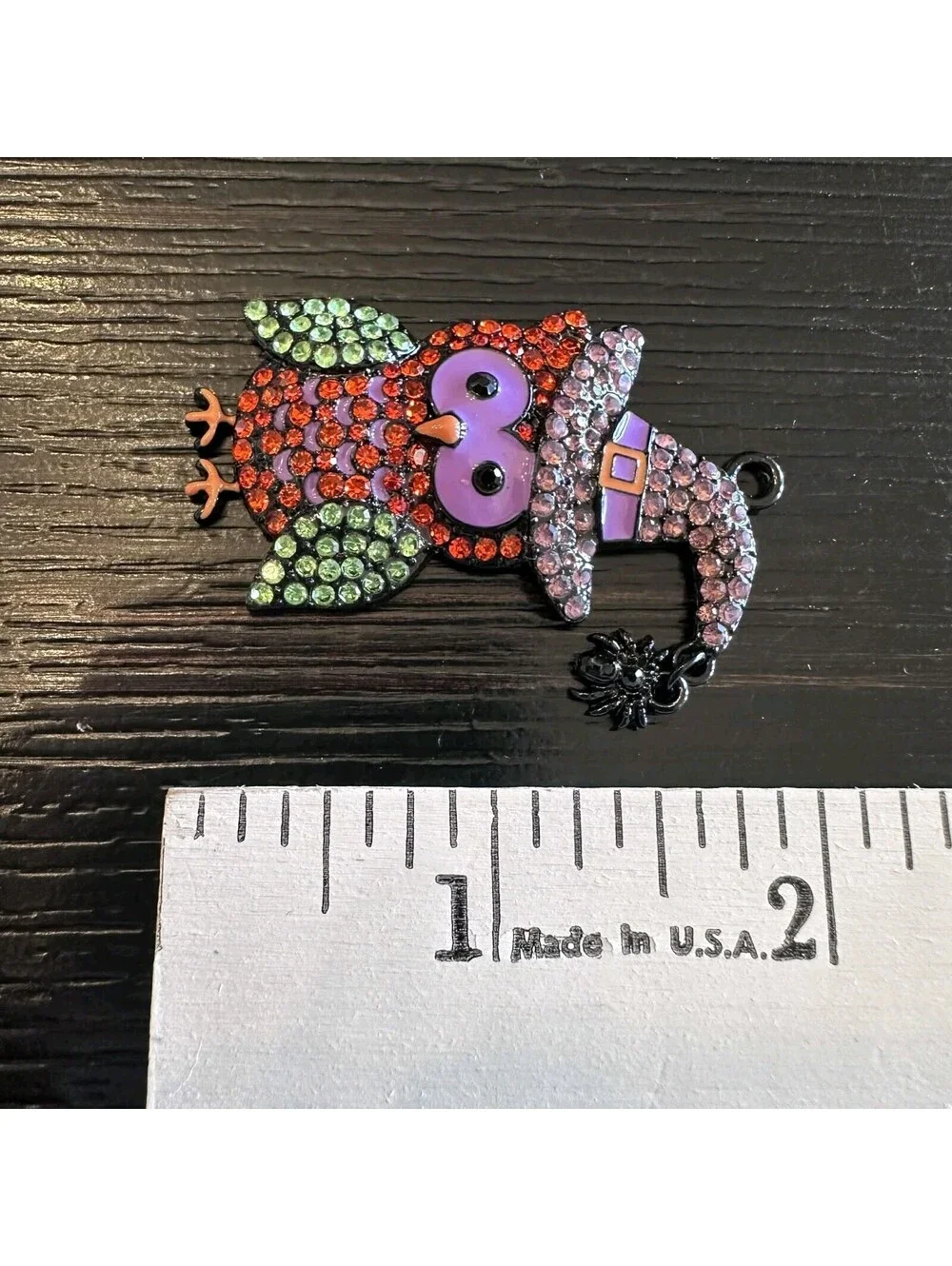 Halloween Rhinestone Owl Black Tone Witch Hat Spider Dangle Pendant Purple New
